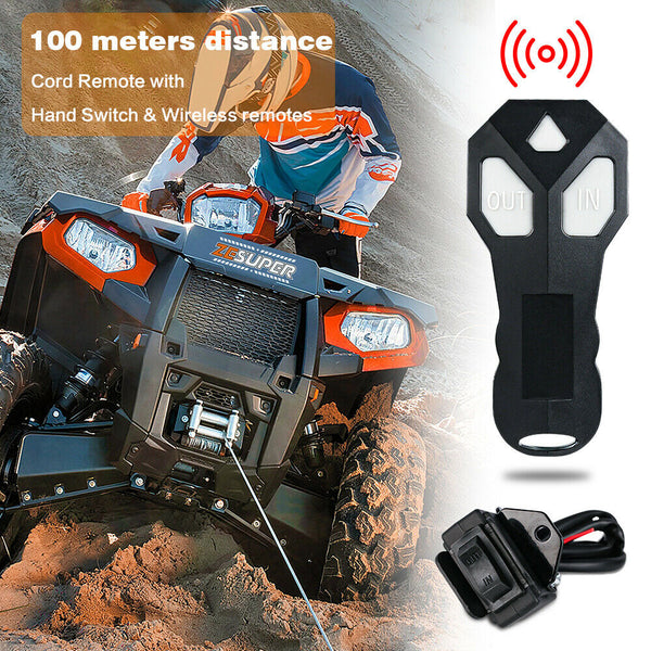 Zesuper 12V Winch 3500Lbs Electric Atv Synthetic Rope Trailer Boat Tow Bars & Winches