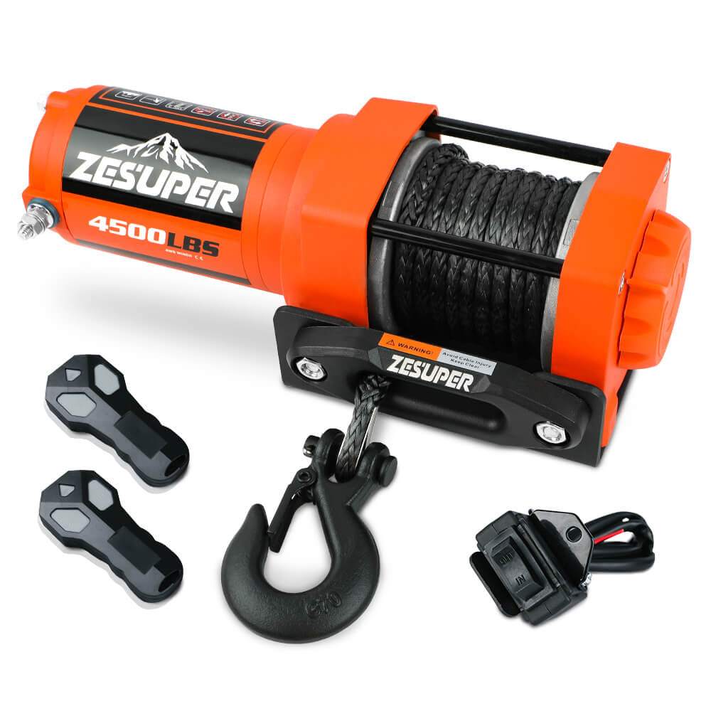 Zesuper 12V Electric Winch 4500Lb Synthetic Rope Boat Atv Trailer 4Wd Tow Bars & Winches