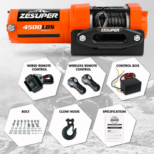 Zesuper 12V Electric Winch 4500Lb Synthetic Rope Boat Atv Trailer 4Wd Tow Bars & Winches