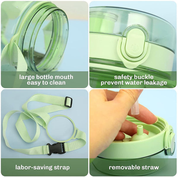 Clear Large Water Bottle Jug With Adjustable Shoulder Strap - Green