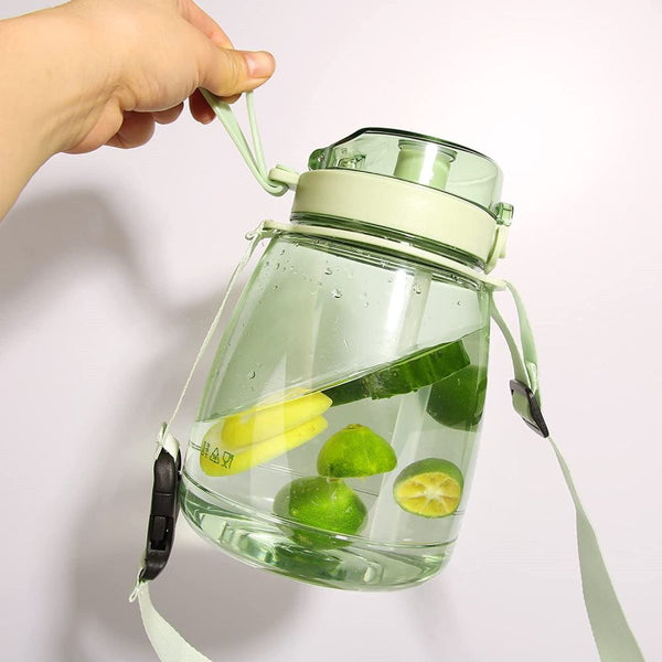 Clear Large Water Bottle Jug With Adjustable Shoulder Strap - Green