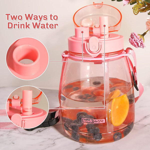 Clear Large Water Bottle Jug With Adjustable Shoulder Strap - Pink