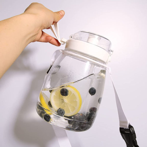 Clear Large Water Bottle Jug With Adjustable Shoulder Strap - White