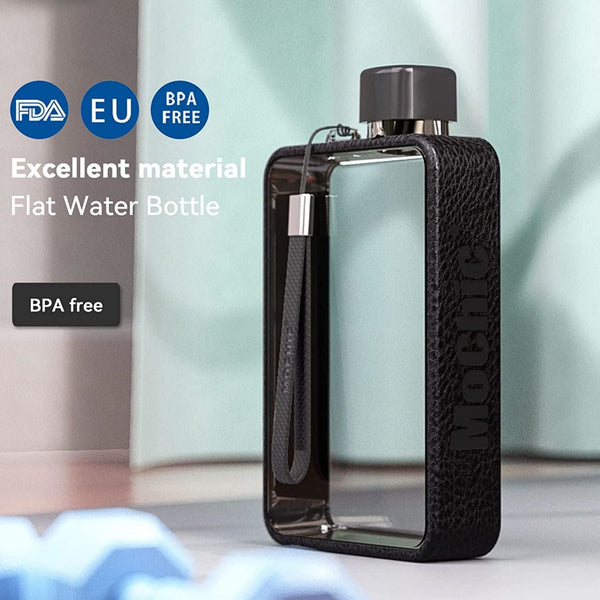A5 Flat Water Bottle Portable Travel Mug Bpa Free (Black)