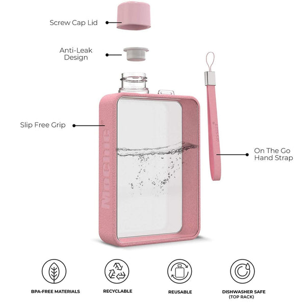 A5 Flat Water Bottle Portable Travel Mug Bpa Free (Pink)