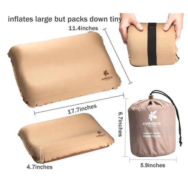 Self Inflating Camping Pillow With Ergonomic 3D Support Gold Pillows