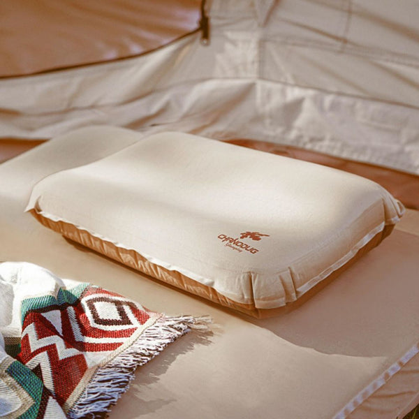Self Inflating Camping Pillow With Ergonomic 3D Support Gold Pillows