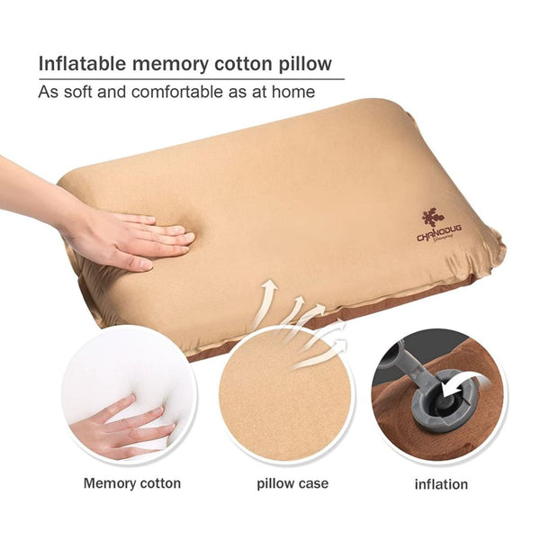 Self Inflating Camping Pillow With Ergonomic 3D Support Gold Pillows