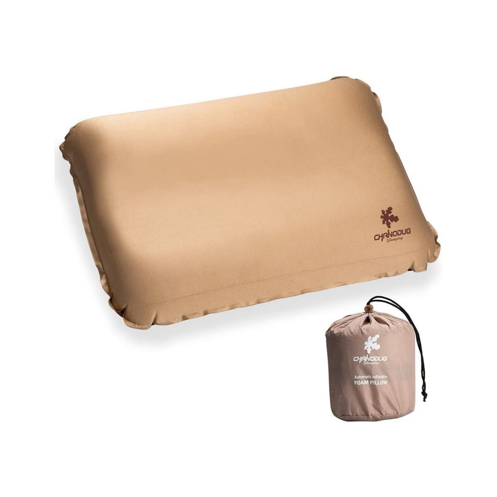 Self Inflating Camping Pillow With Ergonomic 3D Support Gold Pillows
