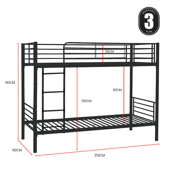 Kingston Slumber 2In1 Single Metal Bunk Bed Frame With Modular Design Dark Matte Grey King Single Bed Frames