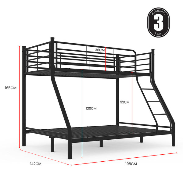 Kingston Slumber Metal Single Over Double Bunk Bed Frame Dark Matte Grey Single Bed Frames