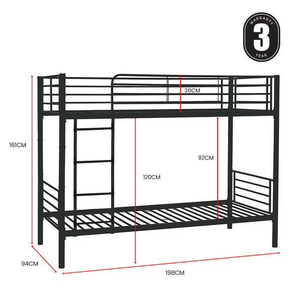 Kingston Slumber 2In1 Single Metal Bunk Bed Frame With Modular Design Dark Matte Grey Single Bed Frames