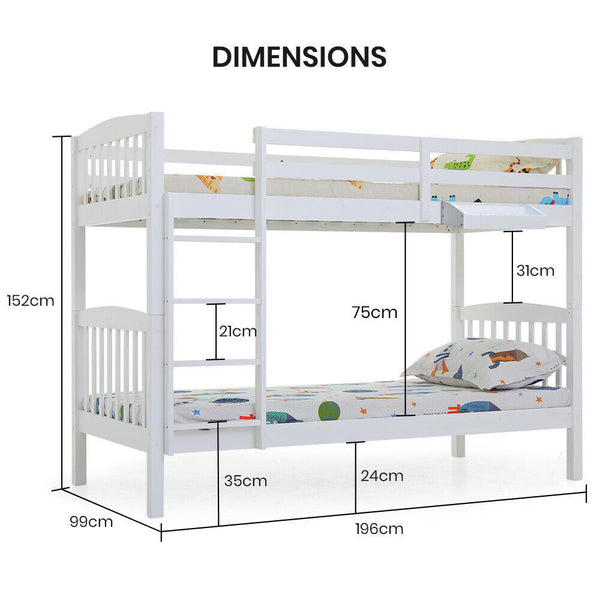 Kingston Slumber Kids Bunk Bed Frame With Modular Design That Can Convert To 2 Single White Single Bed Frames