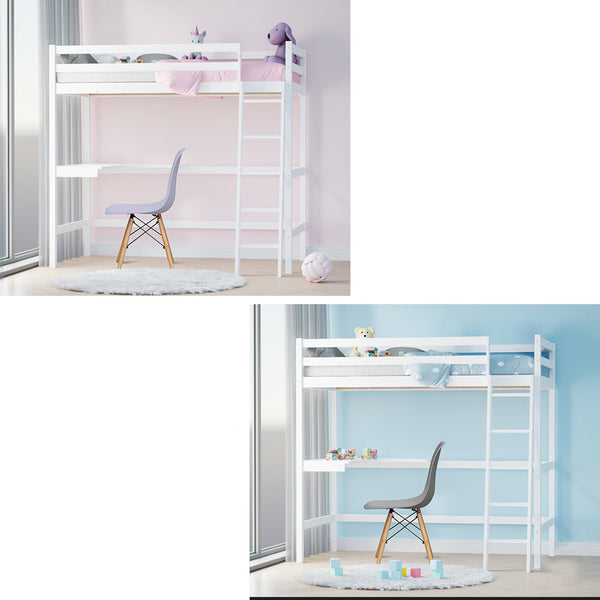 Kingston Slumber Wooden Kids Single Loft Bed Frame With Desk White Single Bed Frames