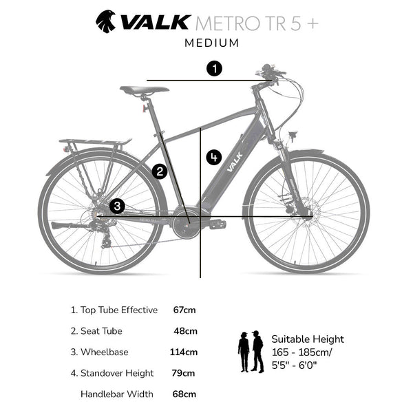 Valk Metro Tr 5 + Electric Hybrid Bike, Gen Ii, Mid-Drive, Medium, Dark Grey