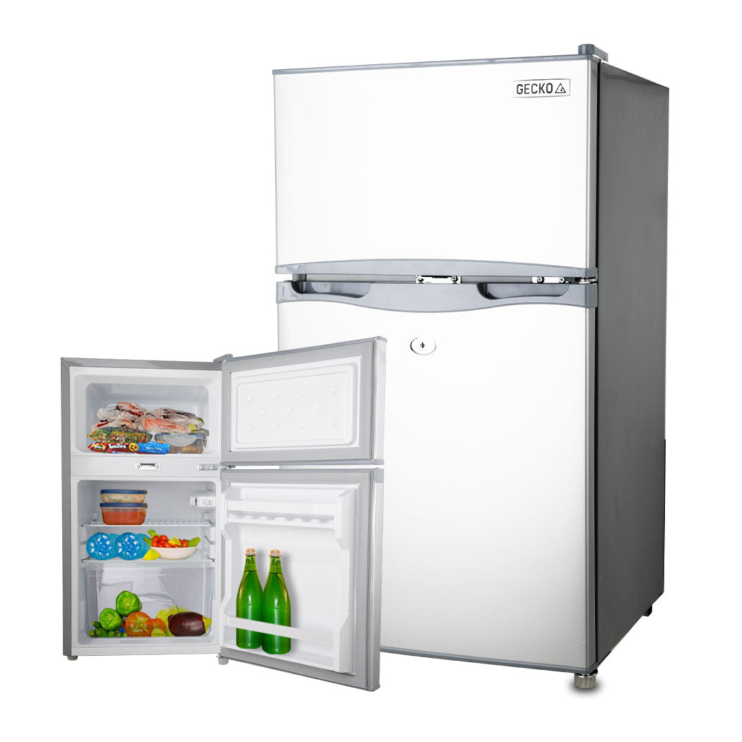 Gecko 95L Fridge Freezer Camping Motorhome Upright Fridges 12V/24V/240V Silver Portable Fridges