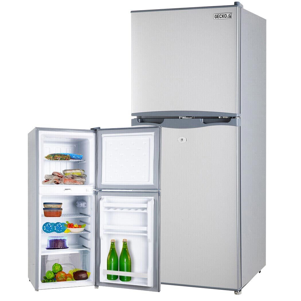 Gecko 125L Fridge Freezer Camping Motorhome Upright Fridges 12V/24V/240V Silver Portable Fridges