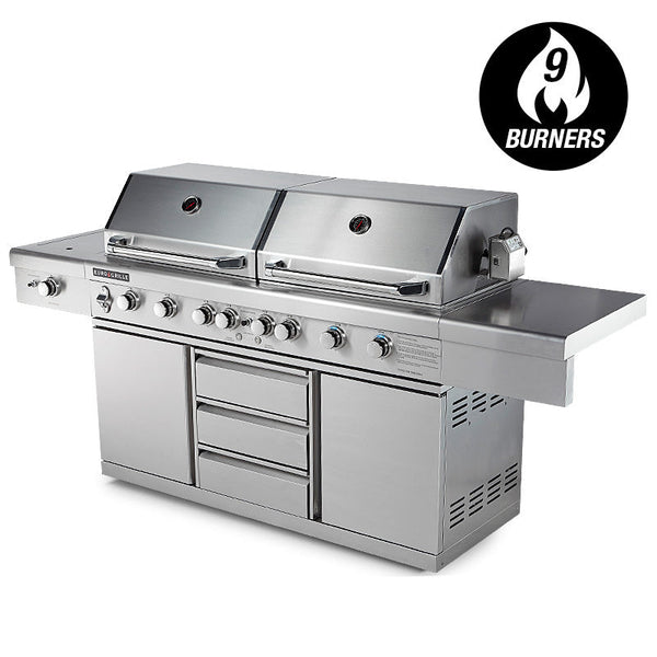 Eurogrille 9 Burner Outdoor Bbq Grill Barbeque Gas Stainless Steel Kitchen Commercial Barbecues Grills & Smokers