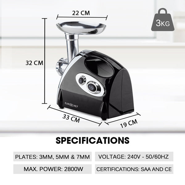 Eurochef 1800W Electric Meat Grinder Mincer Sausage Filler Kibbe Maker Stuffer Kitchen Mincers