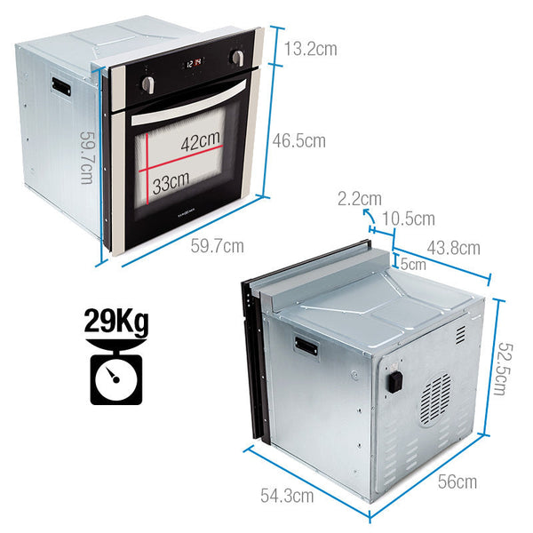 Eurochef 60Cm Stainless Built In 70L Grill 8 Function Fan Forced Electric Wall Oven Ovens