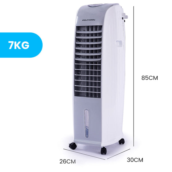 Polycool 8L Evaporative Air Cooler 24 Hour Timer In Cooling Fan Grey And White Portable Air Conditioners