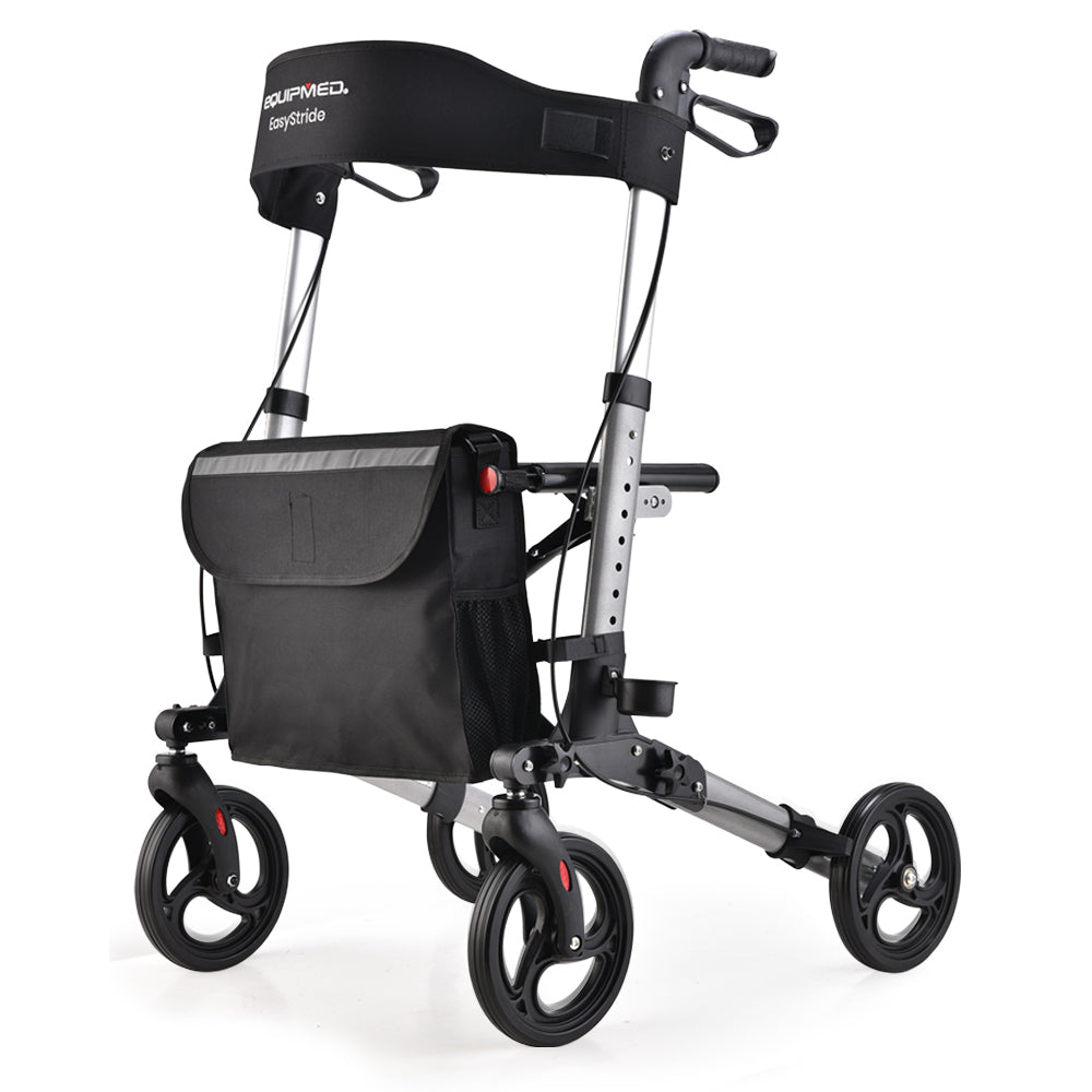 Walkers & Canes Equipmed Foldable Aluminium Walking Frame Rollator With Bag And Seat Silver
