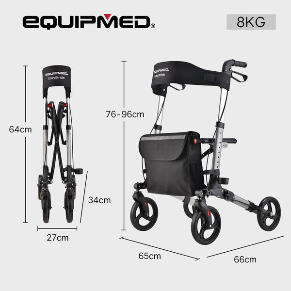 Walkers & Canes Equipmed Foldable Aluminium Walking Frame Rollator With Bag And Seat Silver