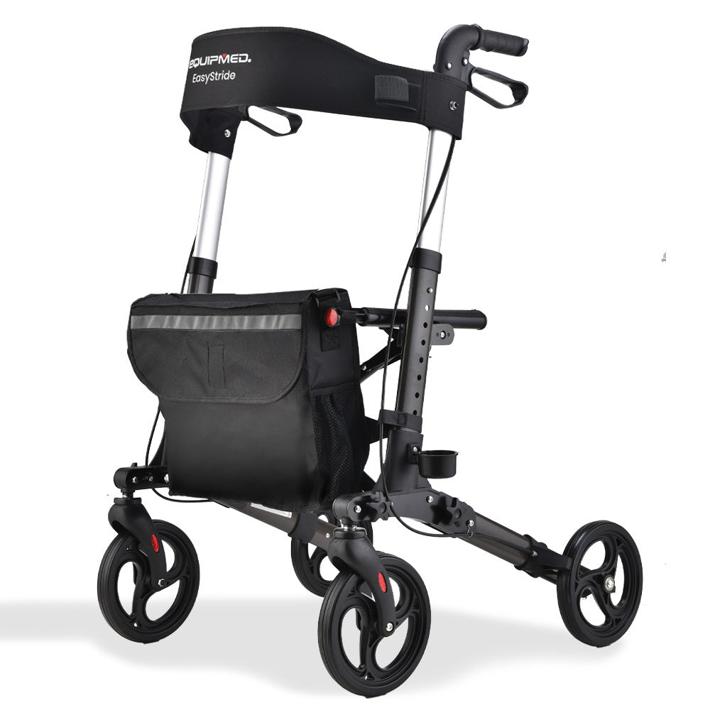 Equipmed Foldable Aluminium Walking Frame Rollator With Bag And Seat Titanium Colour Walkers & Canes