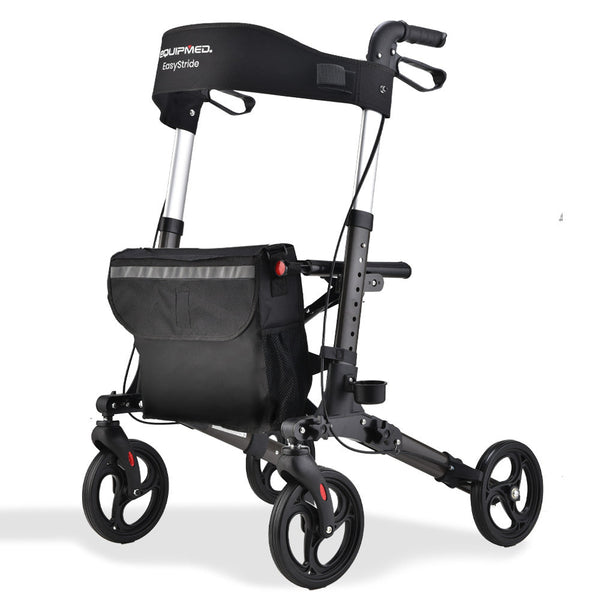 Equipmed Foldable Aluminium Walking Frame Rollator With Bag And Seat Titanium Colour Walkers & Canes