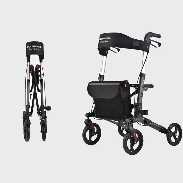 Equipmed Foldable Aluminium Walking Frame Rollator With Bag And Seat Titanium Colour Placeholder