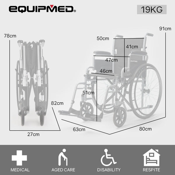 Equipmed 24 Inch Folding Wheelchair Lightweight Portable For Elderly And Disable Wheelchairs