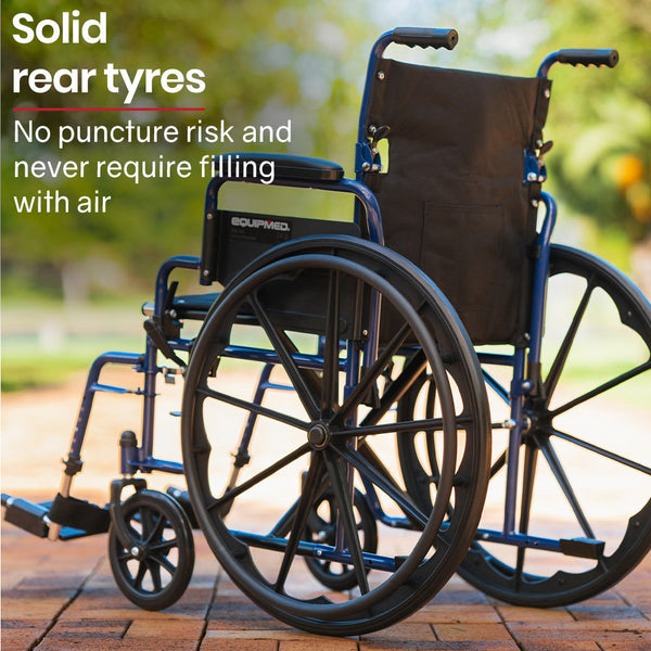 Equipmed Wheelchair 24 Inch Folding Lightweight Chair136kg Capacity Mobility. Blue Wheelchairs