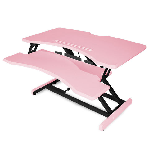 Fortia Desk Riser 77Cm Wide Adjustable Sit To Stand Dual Monitor, Keyboard, Laptop, Pink
