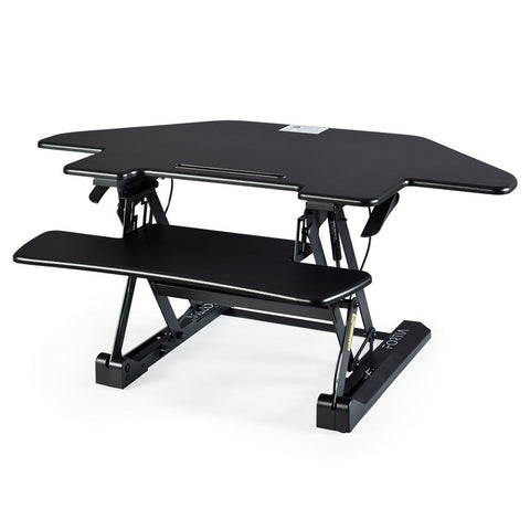 Fortia Corner Desk Riser 110Cm Wide Adjustable Sit To Stand Dual Monitor, Keyboard, Laptop, Black
