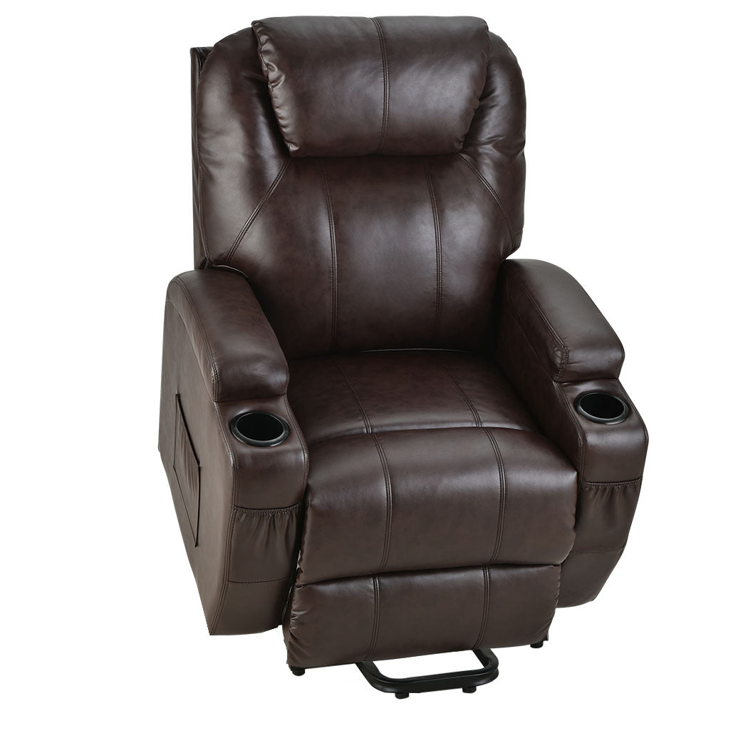 Fortia Electric Massage Lift Recliner Chair Faux Leather 8 Point Heating Dark Crimson Sofas Armchairs & Couches