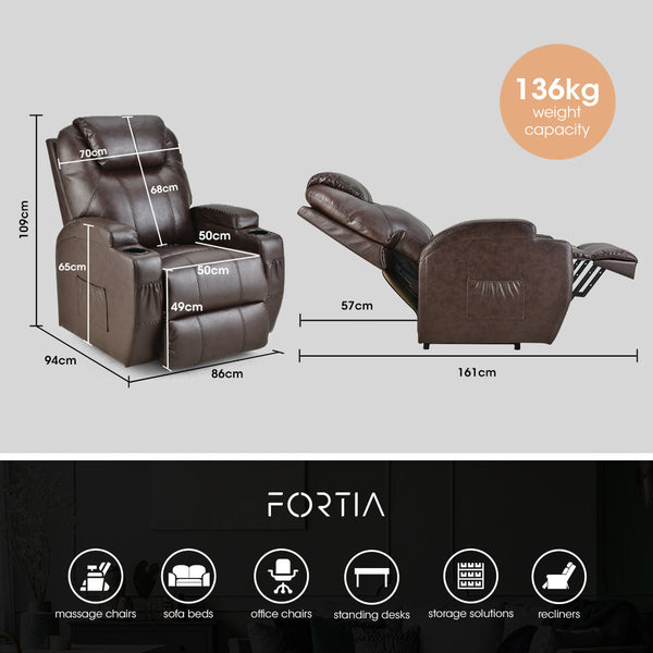 Fortia Electric Massage Lift Recliner Chair Faux Leather 8 Point Heating Dark Crimson Sofas Armchairs & Couches