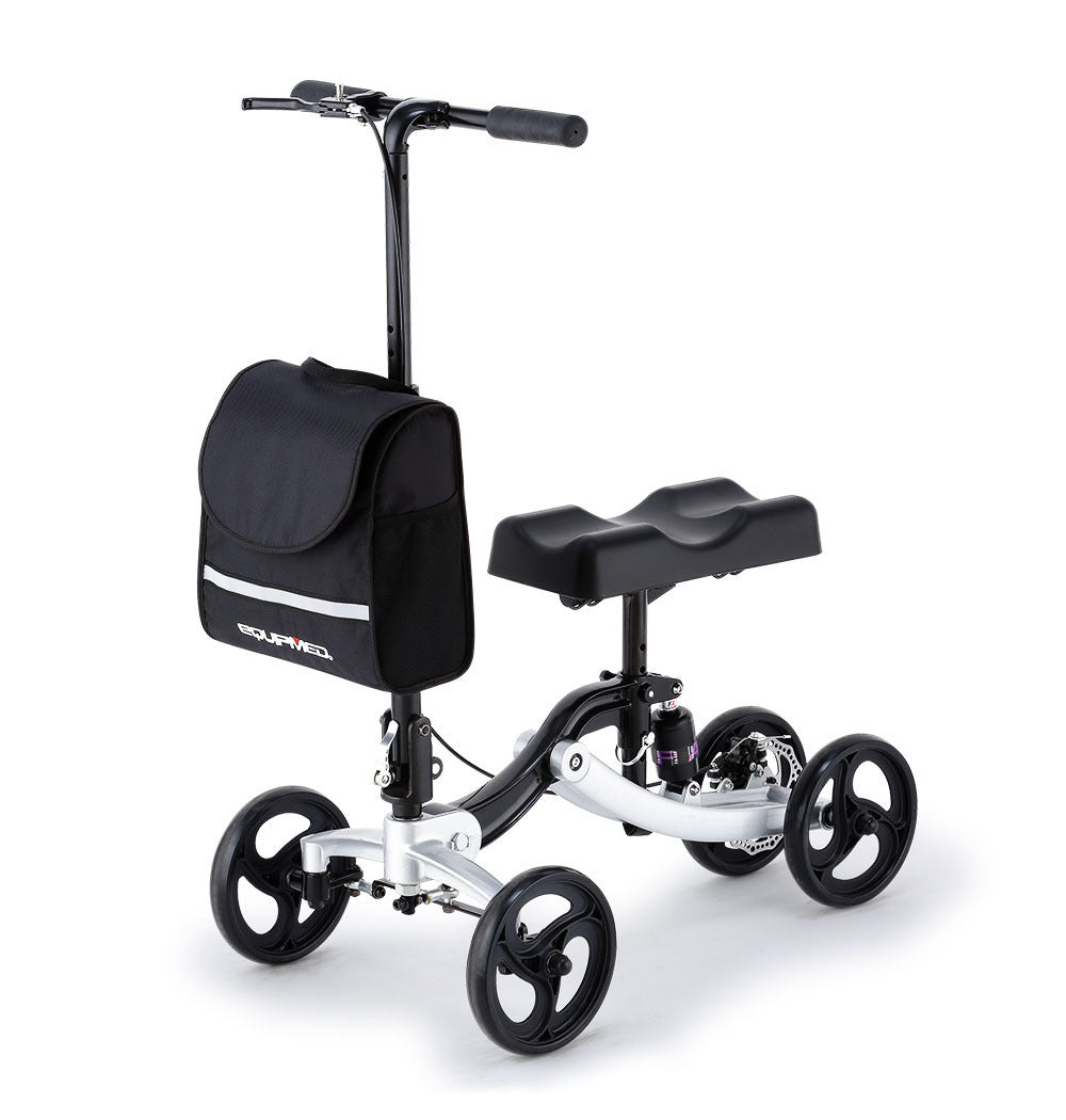 Equipmed Knee Walker Scooter Suspension Disc Brakes Silver Walkers & Canes