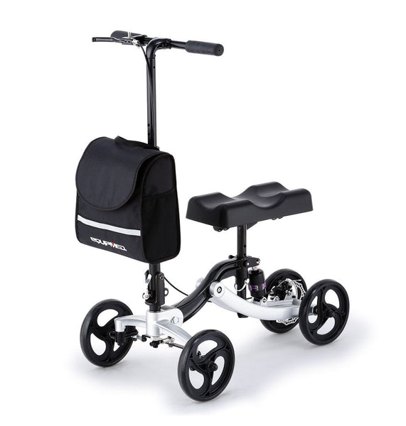 Equipmed Knee Walker Scooter Suspension Disc Brakes Silver Walkers & Canes