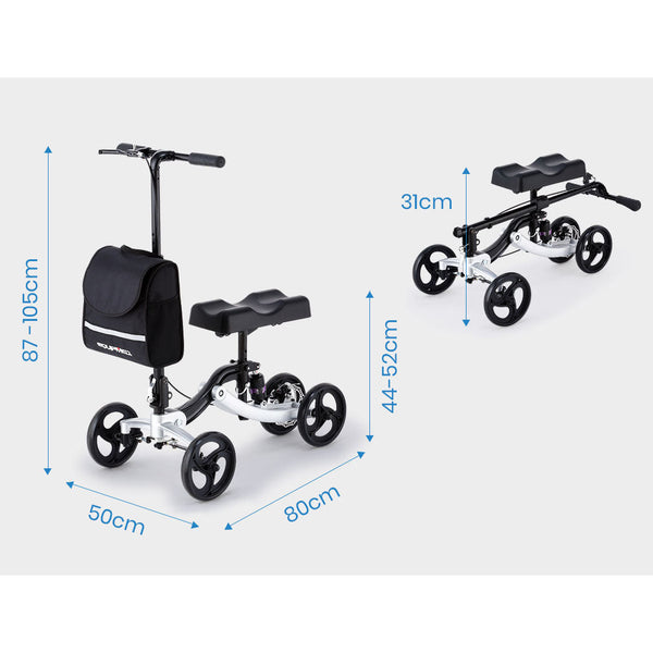 Equipmed Knee Walker Scooter Suspension Disc Brakes Silver Walkers & Canes
