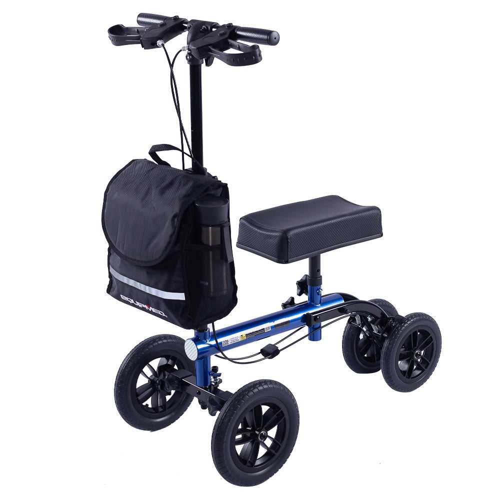 Equipmed Knee Scooter Walker 10 Inch Tyres Dual Brakes Bag Broken Leg Ankle Foot Mobility Crutches Alternative Blue Walkers & Canes