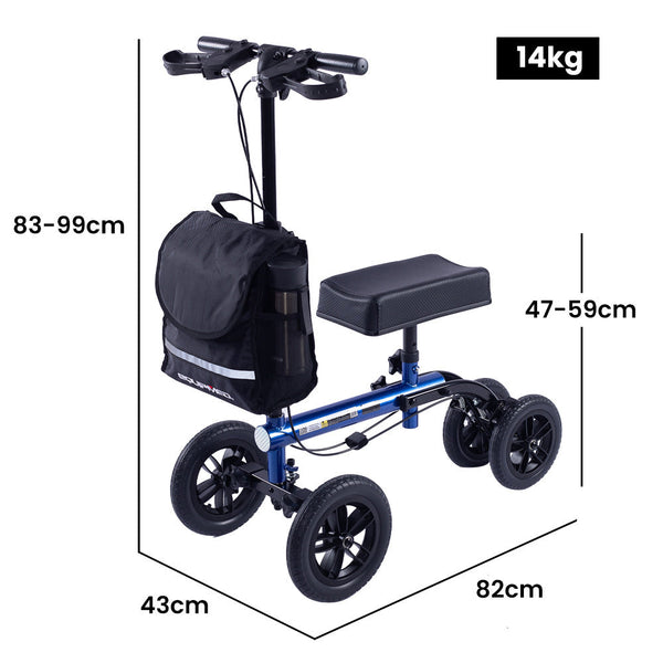 Equipmed Knee Scooter Walker 10 Inch Tyres Dual Brakes Bag Broken Leg Ankle Foot Mobility Crutches Alternative Blue Walkers & Canes