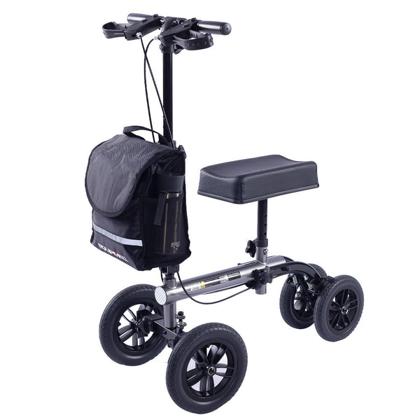 Equipmed Knee Scooter Walker 10 Inch Tyres Dual Brakes Bag Broken Leg Ankle Foot Mobility Crutches Alternative Titanium Colour Walkers & Canes