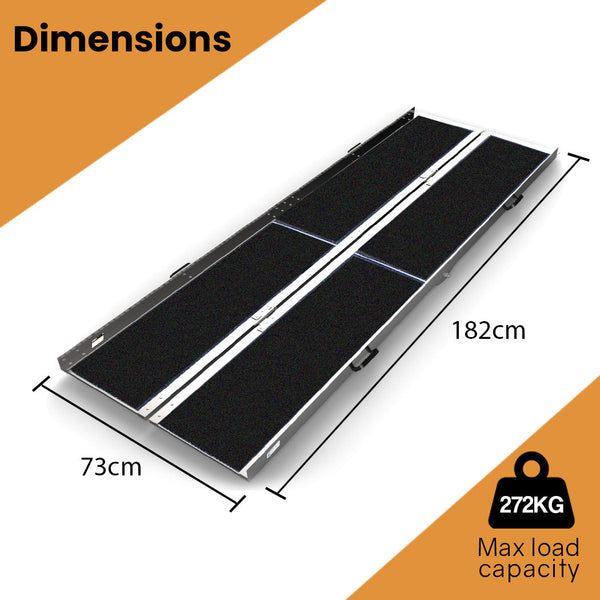 Equipmed 182Cm Portable Folding Aluminium Access Ramp 272Kg Rated Black Ultra Grip For Wheelchair Mobility Scooter Mobility Access Ramps