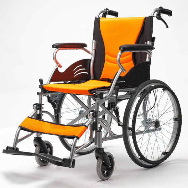 Equipmed Folding Aluminium Wheelchair 20" Wheels Park Brakes 100Kg Capacity Orange Wheelchairs