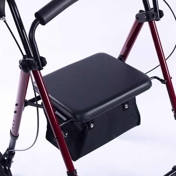 Equipmed 4 Wheel Lightweight Rollator Walker Aluminium Frame Seat Carry Bag For Seniors Red Walkers & Canes