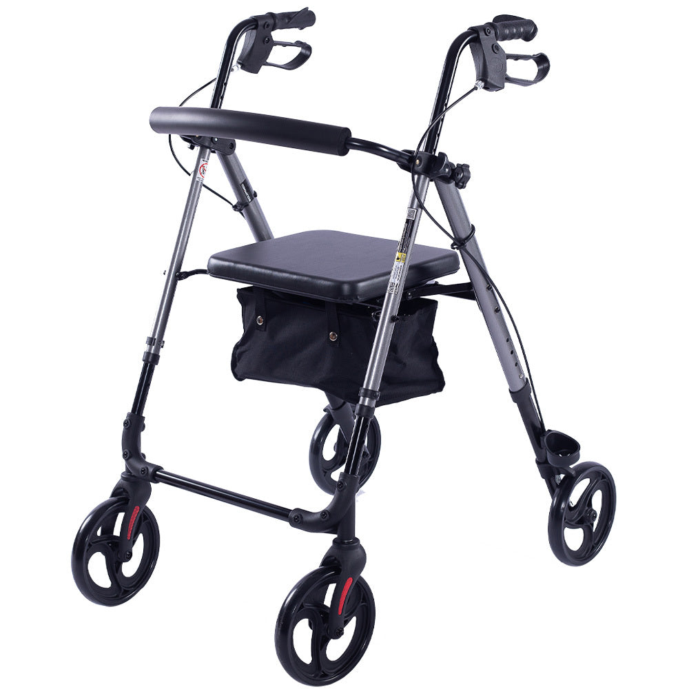Equipmed 4 Wheel Lightweight Rollator Walker Aluminium Frame Seat Carry Bag For Seniors Titanium Style Walkers & Canes