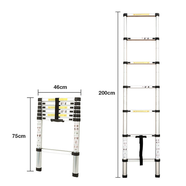 Pro 2M Telescopic Aluminium Ladder Alloy Extension Extendable Steps Folding & Step Ladders