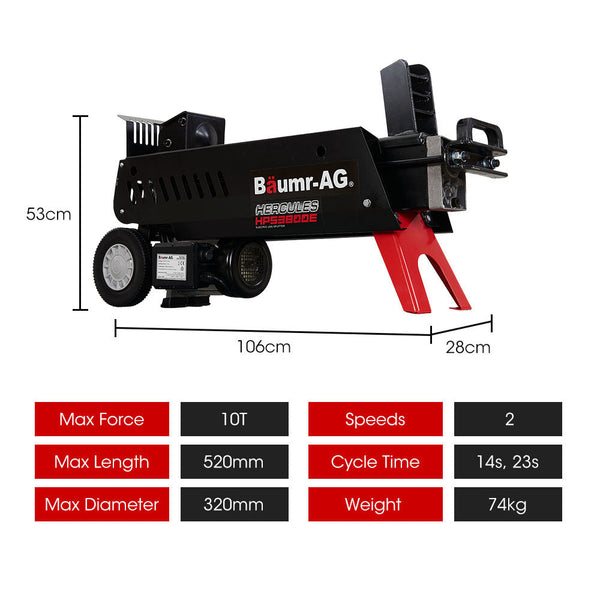 Baumr Ag Baumr Ag 10 Tonne Electric Hydraulic Wood Log Splitter Hps3800e Log Splitters