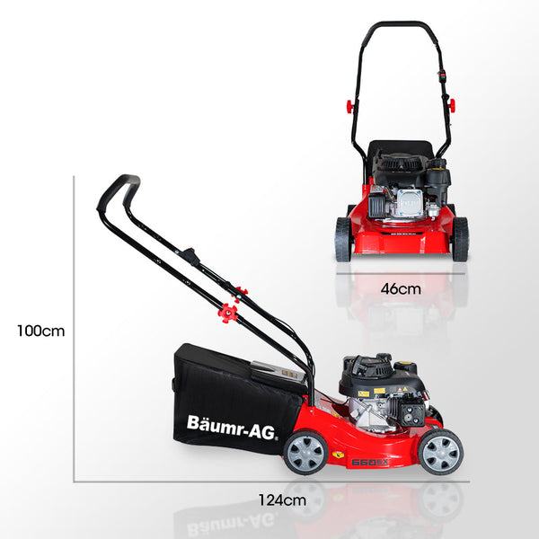 Baumr Ag Baumr Ag 139Cc Lawn Mower 4 Stroke 16 Inch Petrol Lawnmower Hand Push Engine 35L Catcher Petrol Mowers