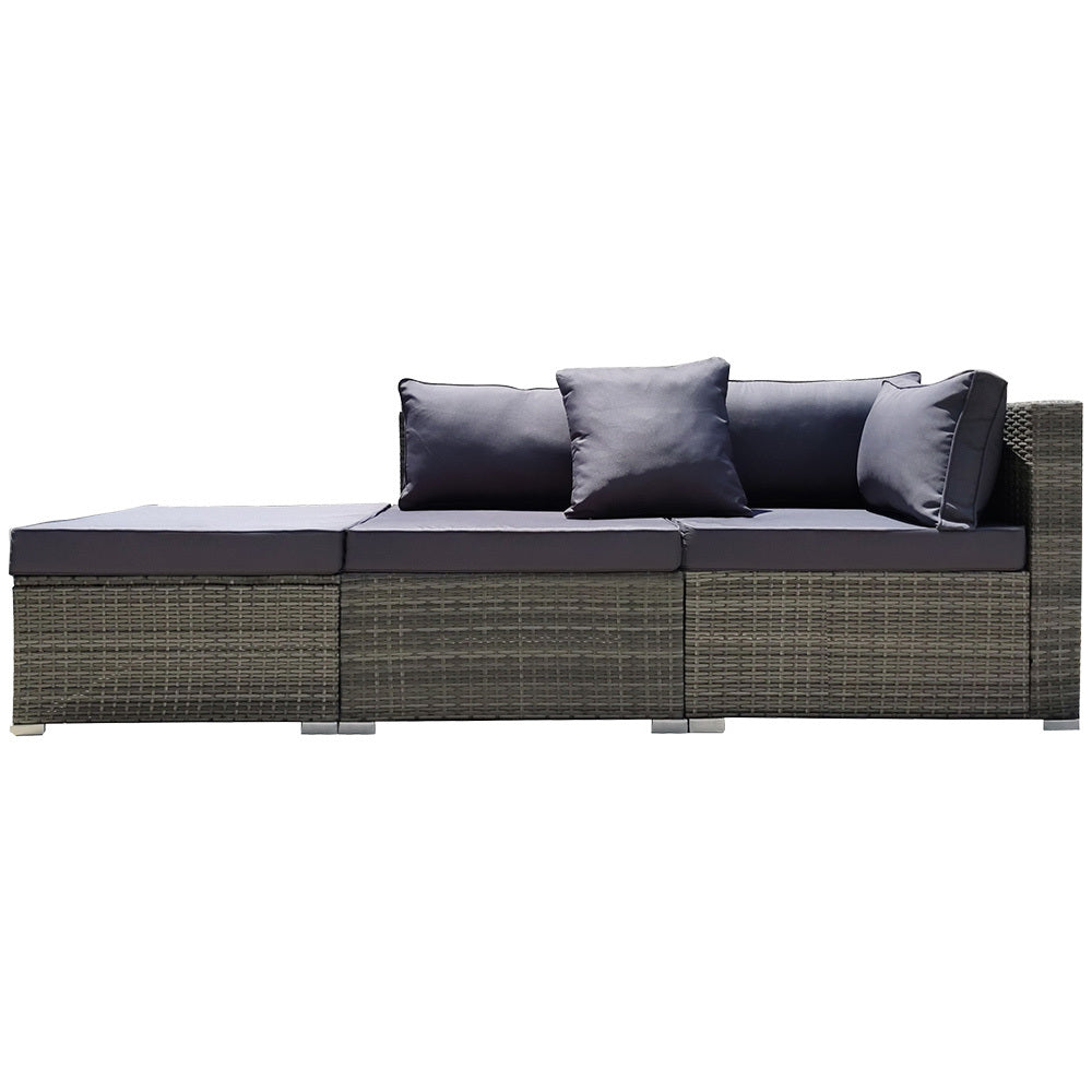 Rattan 3 Seater Modular Outdoor Lounge Setting Incl. Grey Patio Furniture Sets